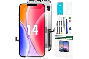 FFtopu iPhone 14 Screen Replacement Kit 6.1" LCD Display 3D Touch Full HD Digitizer Full Assembly Repair Kits Waterproof Frame Sticker+Screen Protector for A2649 A2881 A2884 A2883 A2882