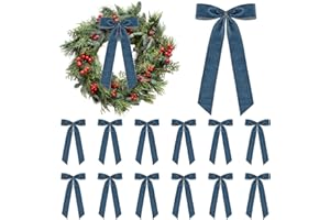 12 Pieces Christmas Velvet Ribbon Bows for Tree Ornament, Rustic Crafts Wreath Bows for Gift Wrapping, Staircase, Stocking, X