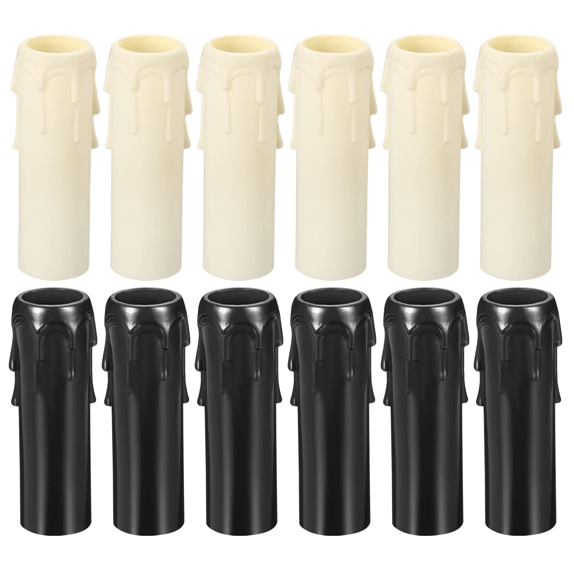 PATIKIL 30x100mm Candle Socket Covers, 12 Pack Plastic Sleeves Candelabra Base Accessories for European-Style Chandelier, White, Black