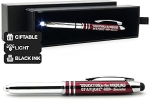 Inkstone Gift Pen with Inspirational Quote Education is the kindling of a flame - Socrates Engraved Pen with LED Light and Stylus Tip