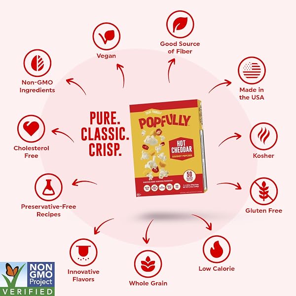 POPFULLY HOT CHEDDAR POPCORN FULLY POPS, SHARING BAGS, BOLD CHEESE TASTE, BIG POP, MICRO POPCORN BAGS, 3-PACK