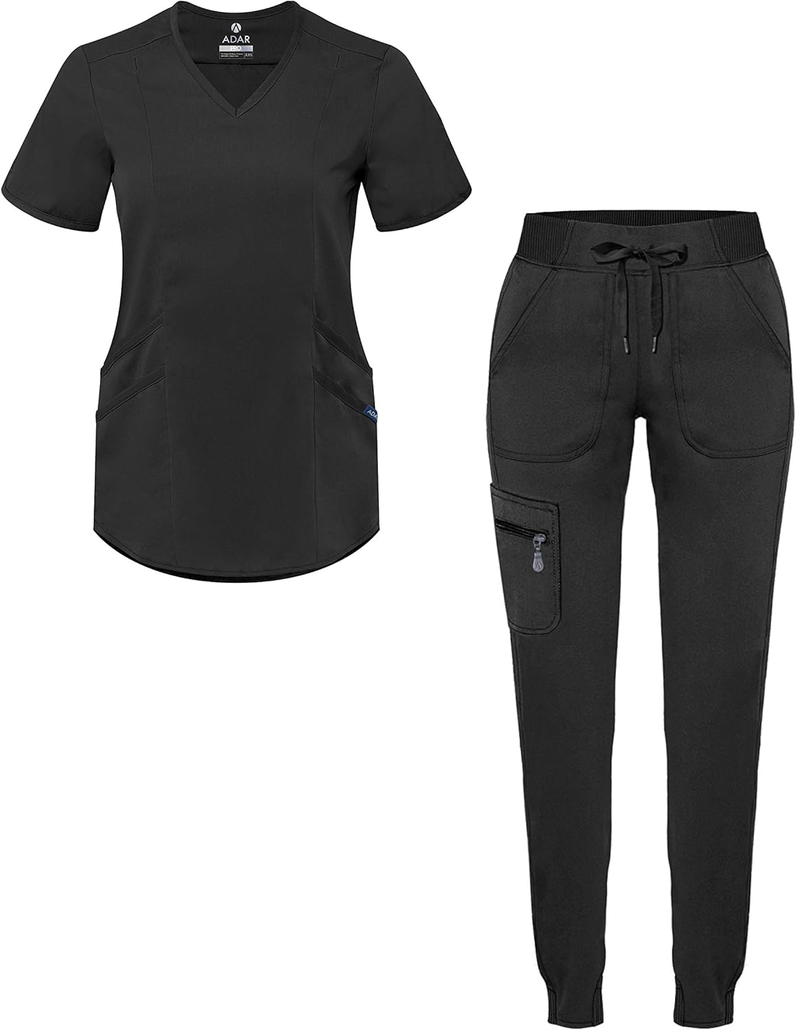 Adar Pro Modern Athletic Scrub Set for Women - Modern V-Neck Scrub Top & Yoga Jogger Scrub Pants: Clothing