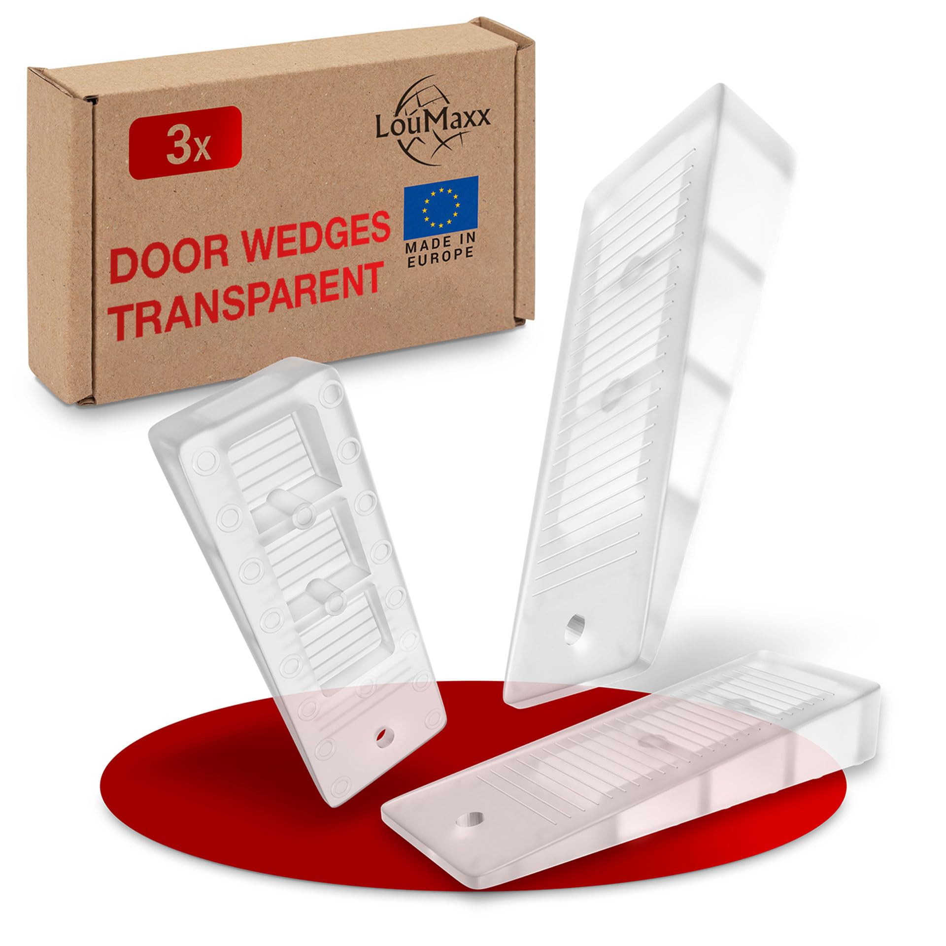 LouMaxx Transparent Rubber Doorstop Set of 3 TPE Door Wedges, Non-slip Coating, Versatile Use on All Floors