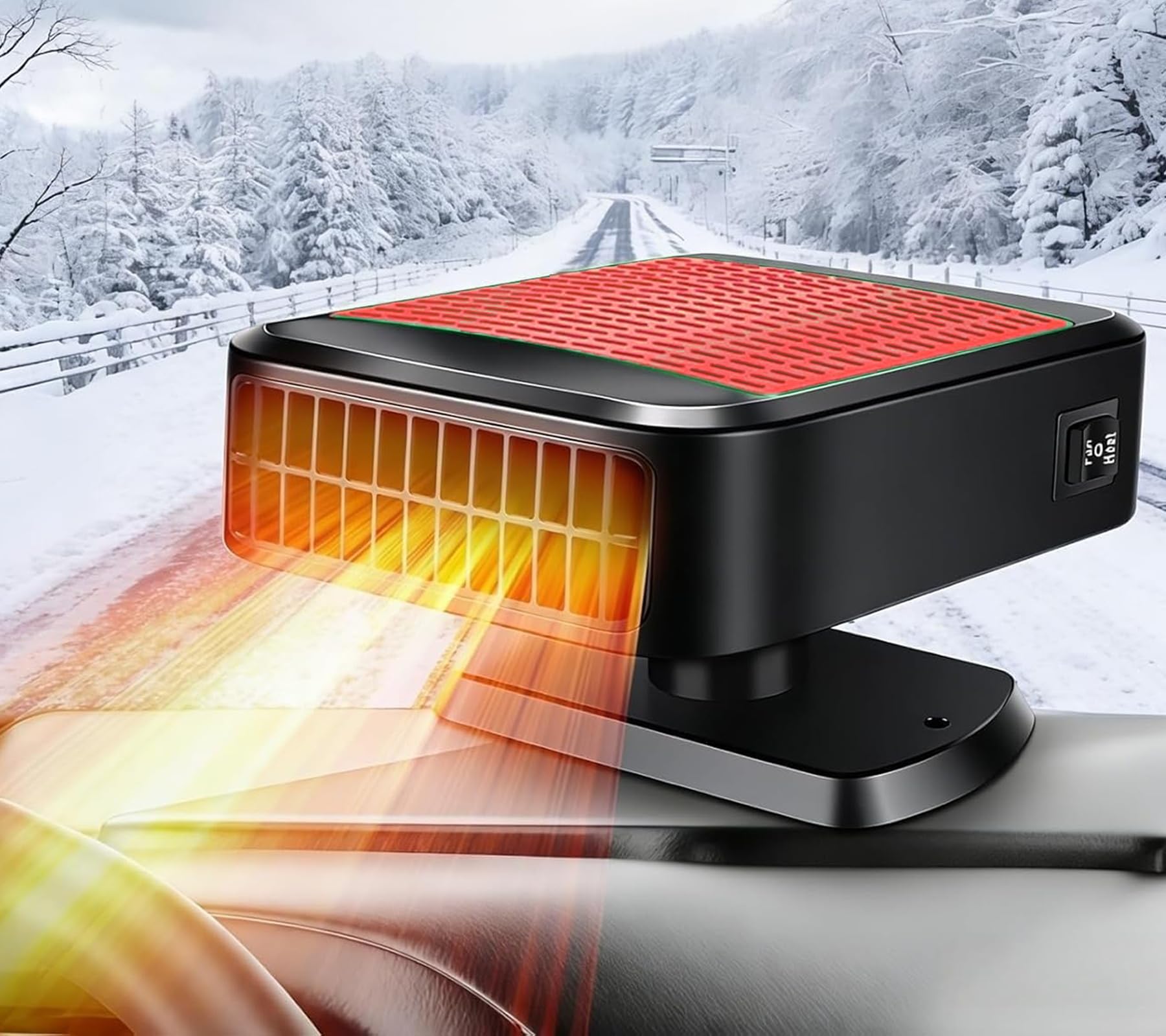 Photo 1 of 12V 200W Car Heater,2-in-1 Defroster & Defogger,Portable Car Heaters for Vehicle,Car Defroster Windshield Heater that Plugs into Cigarette Lighter with 360° Rotatable Base (Red)