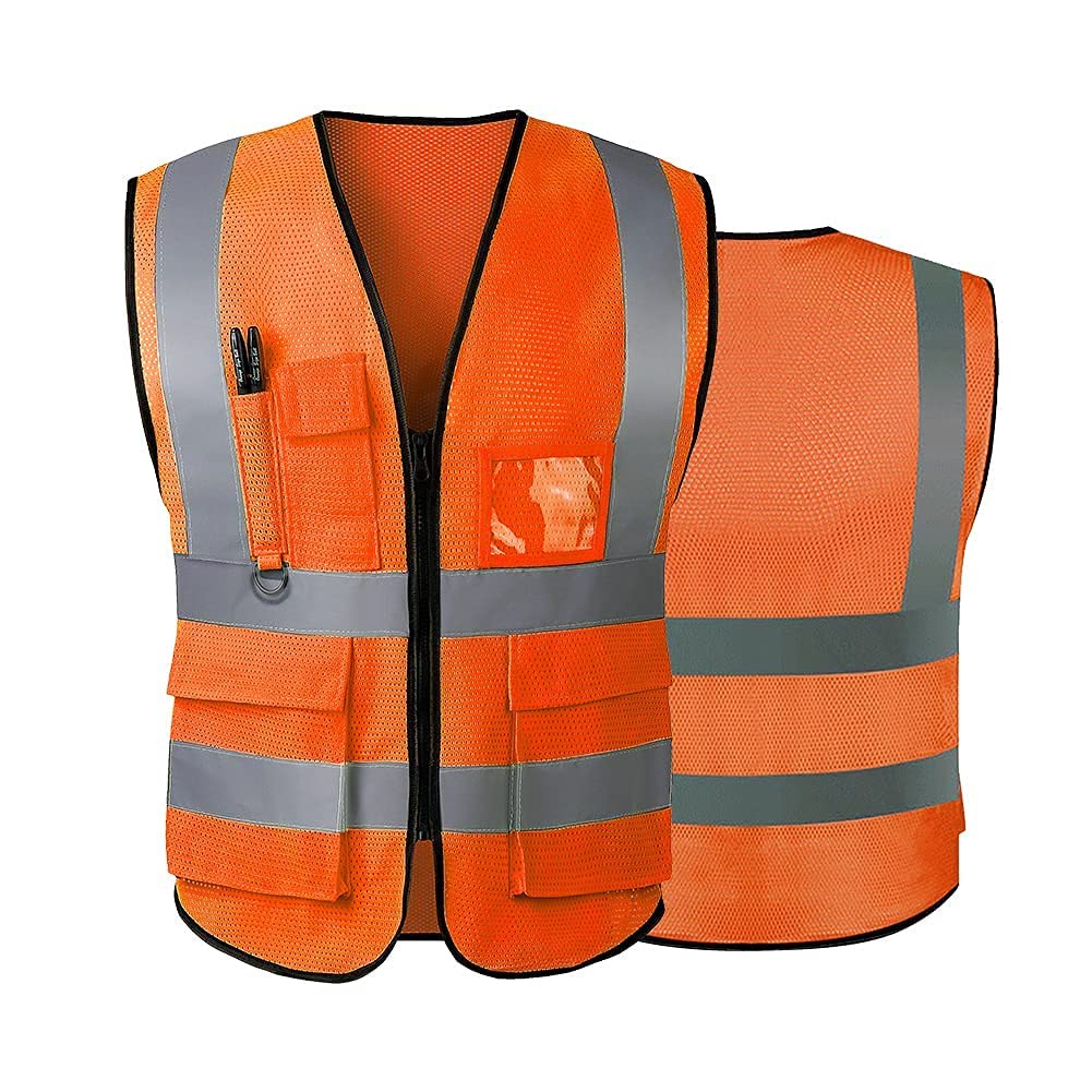 Hi Vis Vests for Women Men High Visibility Reflective Safety Security Vest with Pockets Zipper Front Meets ANSI/ISEA Standards（5X-Large,Orange(mesh))