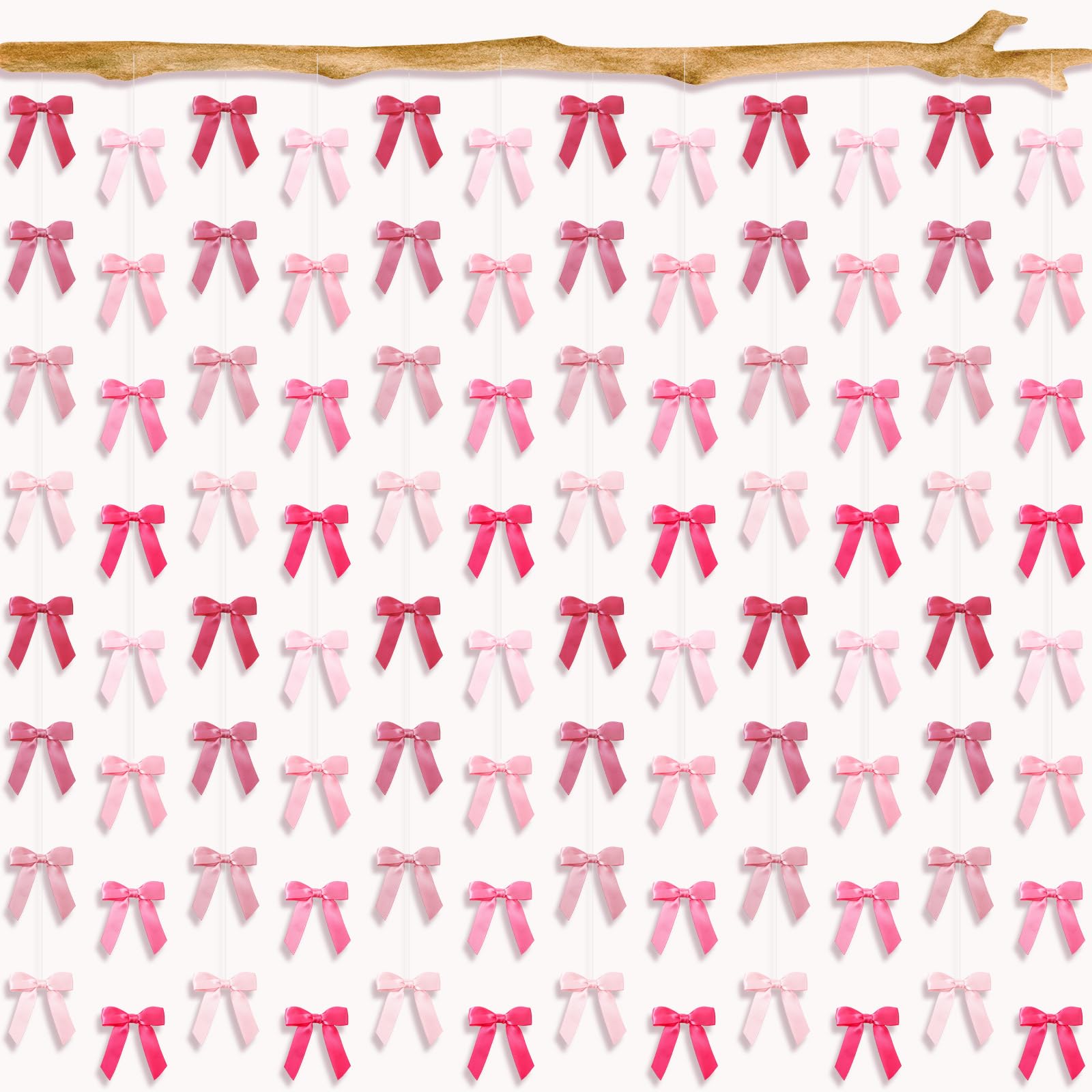 Photo 1 of TaoBary 12 Strings of 96 Pcs Pink Bow Garland Banner, Bow Wedding Party Decorations Satin Ribbon Hanging Ornaments for Coquette Birthday Bachelorette Bridal Shower Baby Shower
