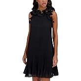 Siena Womens Sleeveless High Neck Ruffle Trim Chiffon Shift Mini Dress