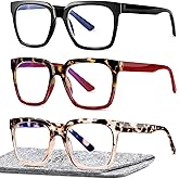 EASY READ 3 Pairs Reading Glasses for Women, Squre Computer Blue Light Blocking Anti UV Readers with Spring Hinge