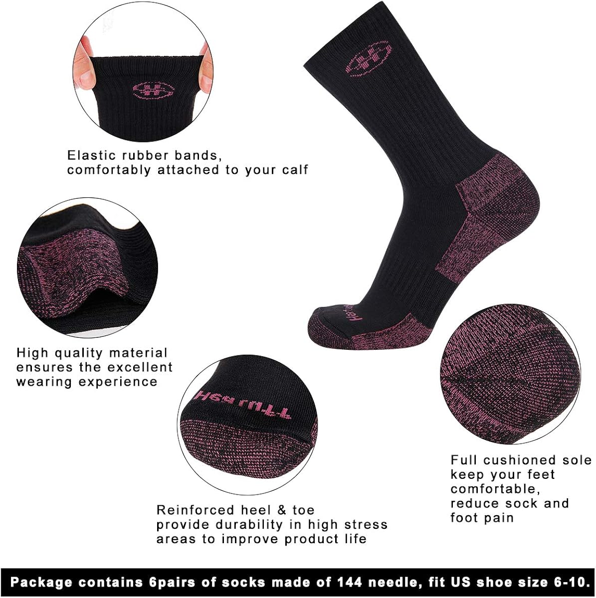 Heatuff Women's 6 Pack Performance Athletic Cushioned Crew Socks With Reinforced Heel & Toe at  Women’s Clothing store