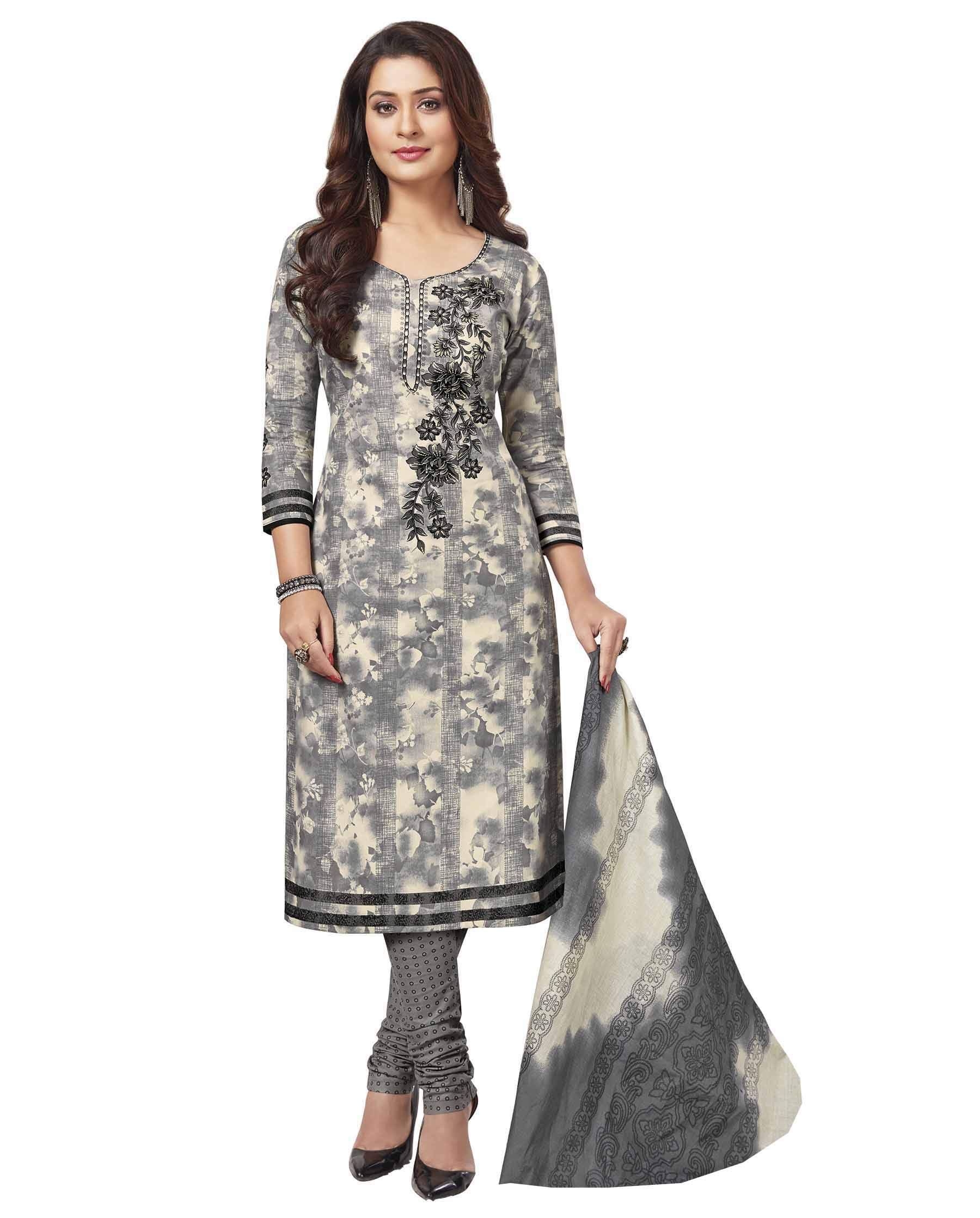 Photo 1 of Miraan Women's Cotton Printed Readymade Salwar Suit XX-Large Grey