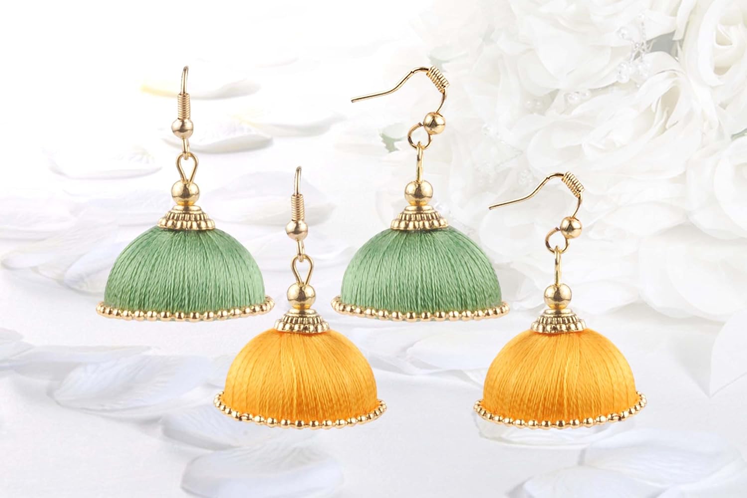 krishna mehta multicolour silk thread jhumkas for women - set of 10