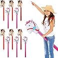Chivao 12 Pieces Inflatable Stick Horse Cute Horse Head Stick Blow up Balloon Colorful Cowboy Cowgirl Party Decorations for Themed Birthday Party(Pink and Red)