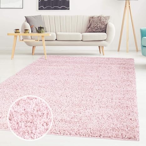 Ayshaggy Shaggy Teppich Hochflor Langflor Einfarbig Uni Rosa Weich