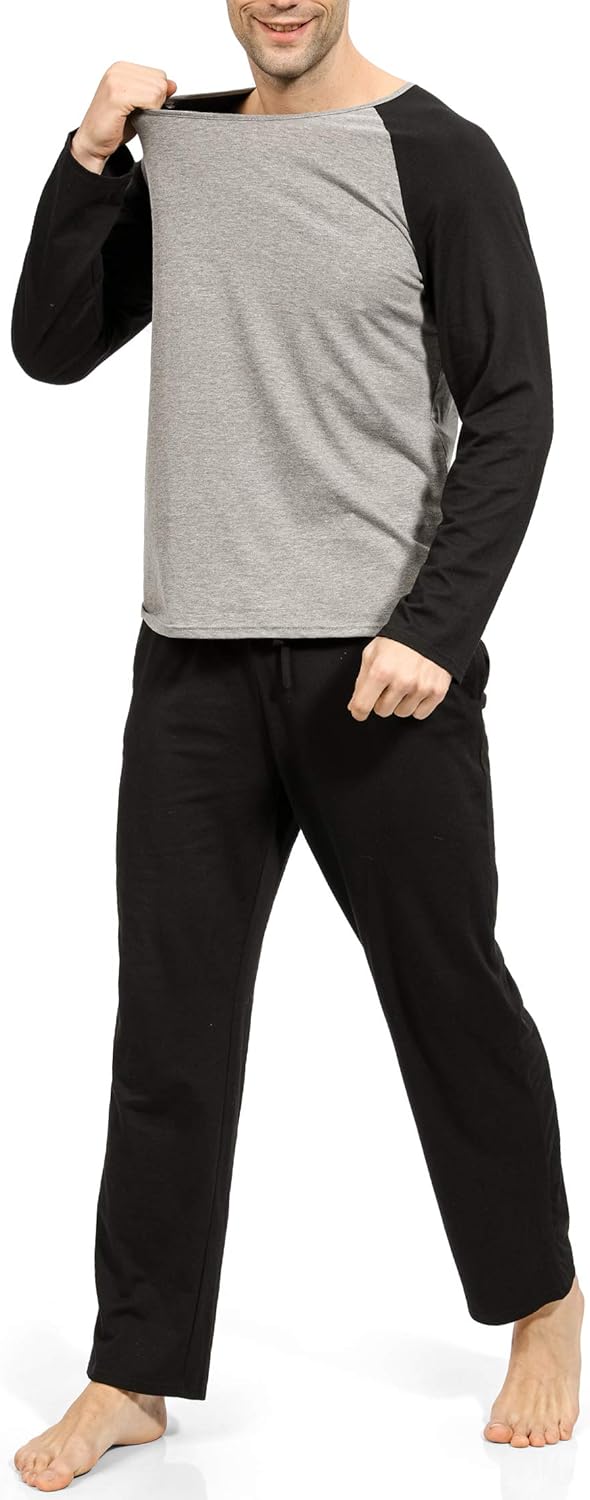YIMANIE Men's Pajamas Set Soft Cotton Knit Long Sleeves and Pajamas pants Classic Sleepwear Lounge Set at  Men’s Clothing store