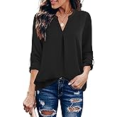 Gaharu Women's Blouses 3/4 Sleeve Work Shirt Chiffon Tunic Top Office Wear