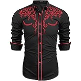 COOFANDY Men's Western Cowboy Shirts Long Sleeve Embroidered Shirt Slim Fit Casual Button Down Shirts