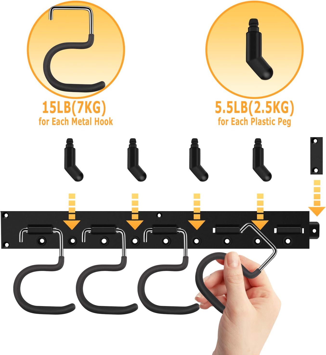 64 Inch Garage Hooks Tool Organizer Wall Mounted, Adjustable Storage System Wall Organizer for Garden Tools, Heavy Duty Tool Hanger for Rake, Mop, Broom and Yard Tools - - 