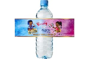 SSAILUE DECOR 24PCS Gender Reveal Water Bottle Labels, Gender Reveal Stickers Beauty or Beats Gender Reveal Decorations for Baby Gender Reveal Decor
