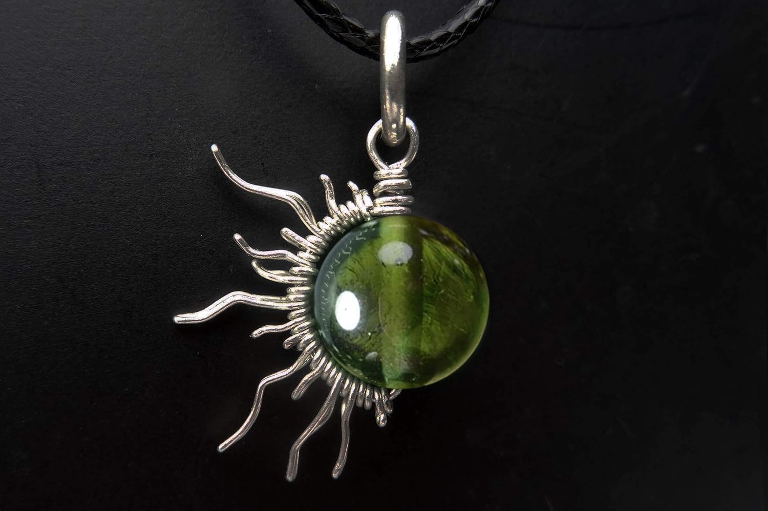 Sun Burst Genuine Moldavite Pendant 