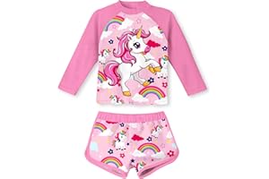 Vogseek 4-10T Girls Rashguard 2 Pieces Long Sleeve Swimsuit Swimwear with Shorts