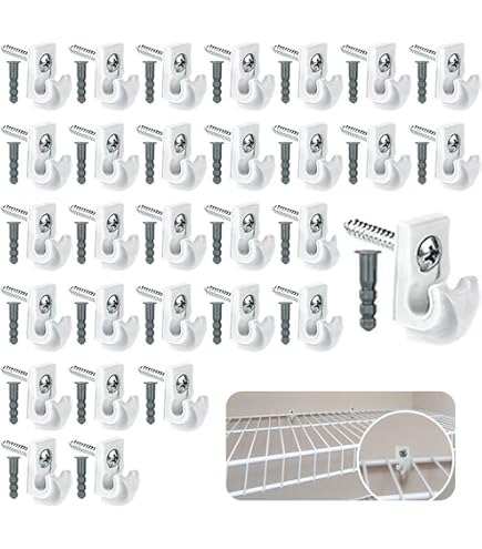 20-Pack White Plastic Down Wall Clips – Wire Shelf Brackets, Closet Support Brackets With Screws & Expansion Tubes, Heavy Duty, 1.1 X 0.6 Inch