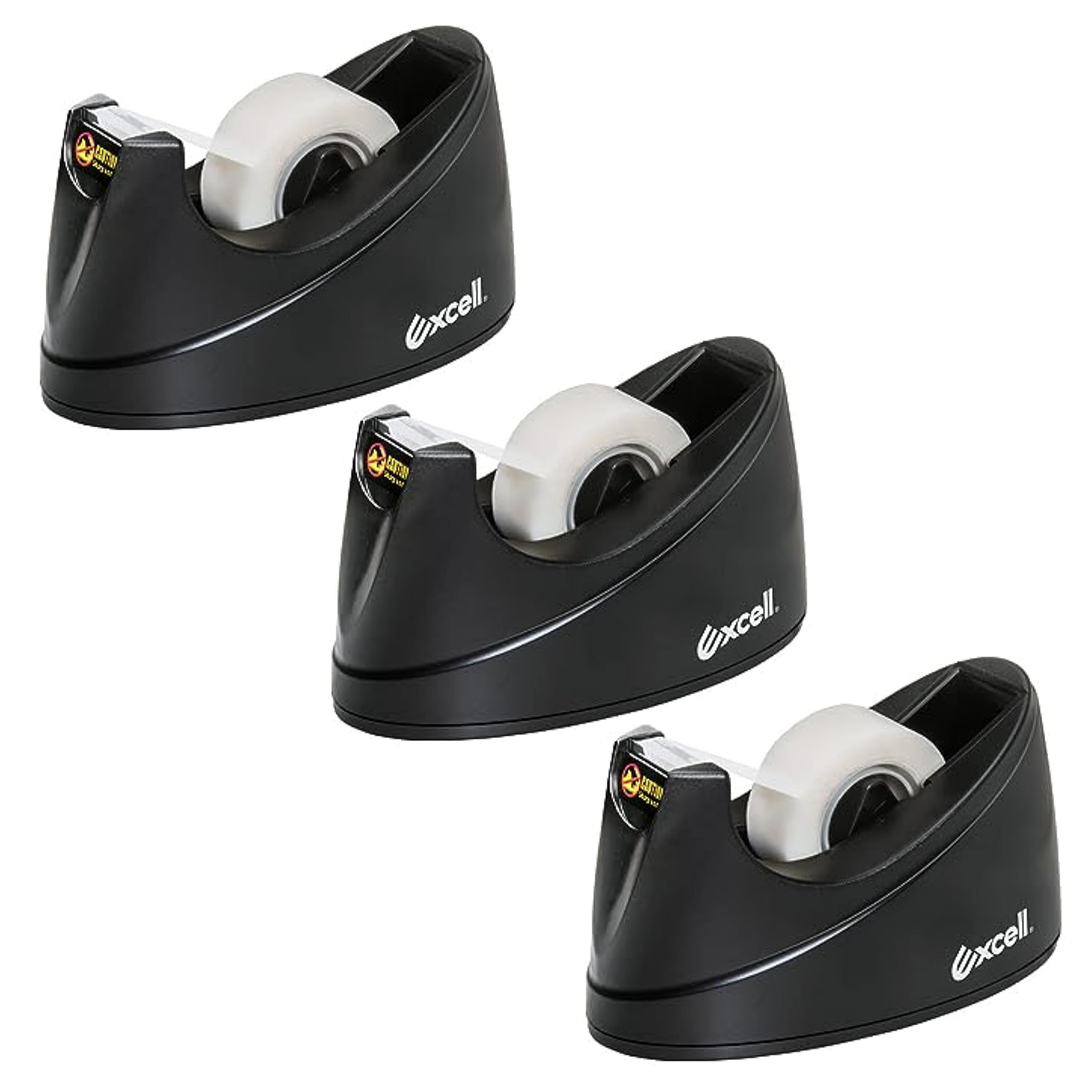 Excell Premium Desktop Tape Dispenser 3 Pack, Weighted Non-Skid Base for One-Hand Use, Anti-Rust Blade for Clean Cuts, Fits 3/4” (19mm) Tape & 1” (25.4mm) Core, Office & School