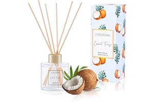 DIUFJAG 100ml Scent Diffuser with 6 Fiber Sticks, 3.5 oz Reed Diffuser Set Aromatherapy Fragrance Diffusers Air Fresheners for Home Bedroom Bathroom (Coconut)