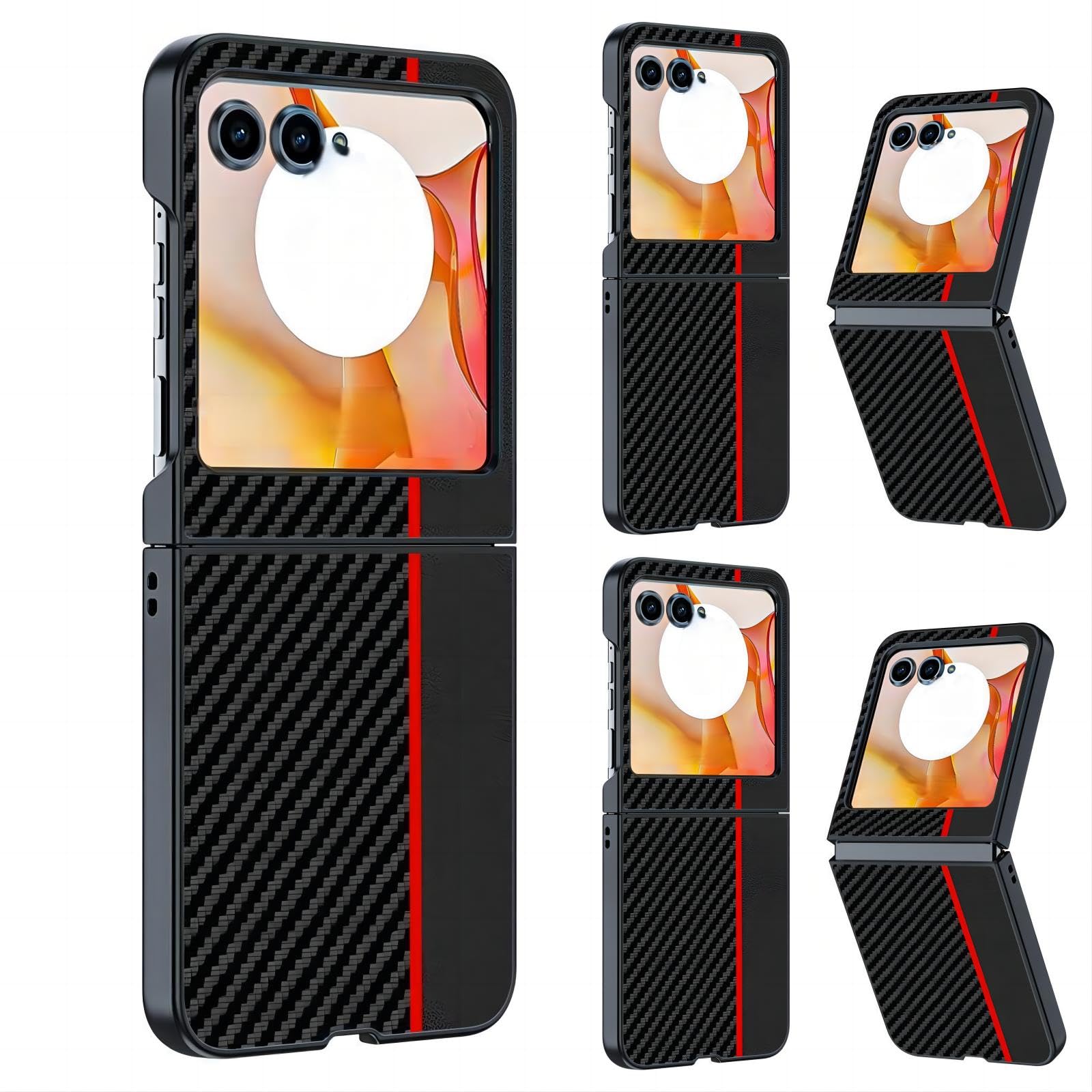 Hülle Case for Razr 50 Ultra Cover Carbon Fiber,Textured Leather Slim Bumper Shell for Motorola Razr 50 Ultra(4)