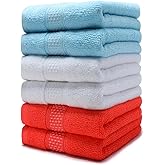 Weierduosi Cotton Hand Towels Set, 6-Piece Set(14in x 29.5in), Super Absorbent Quick Drying,Soft,Bathroom Towels,Suitable for Gyms,Kitchen,Gift(Watermelon Red,White)