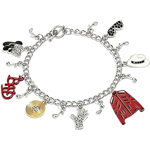 DSKOBT Music Icon Inspired Charm Bracelet, Chain with Crystal Hat, Glove, Red Jacket, Vinyl Record & Music Note Pendants, Mem