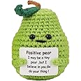 MUCOOS Positive Crochet Pear Gifts, Crocheted Emotional Support Fruit, Soft Wool Knitting Toy Decoration Encouragement Support for Birthday Gifts Room Decor