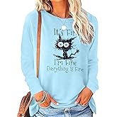 MNLYBABY It's Fine I'm Fine Everything Is Fine Sweatshirt Women Cute Black Cat Tee Tie Dye Cat lover Long Sleeve Top