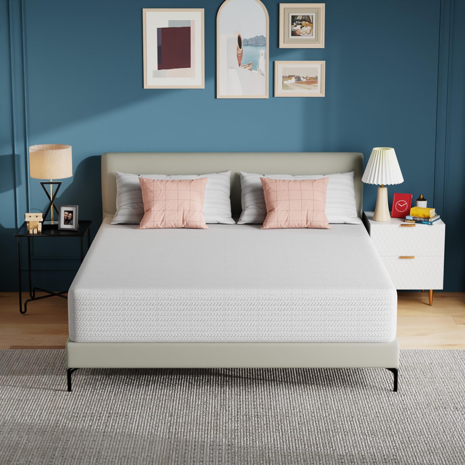 PayLessHere 12 inch Memory Foam Mattress Cooling Gel Green Tea Infused Mattress,Fiberglass Free,CertiPUR-US Certified,Cooler Sleep Supportive & Pressure Relief,White California King Image