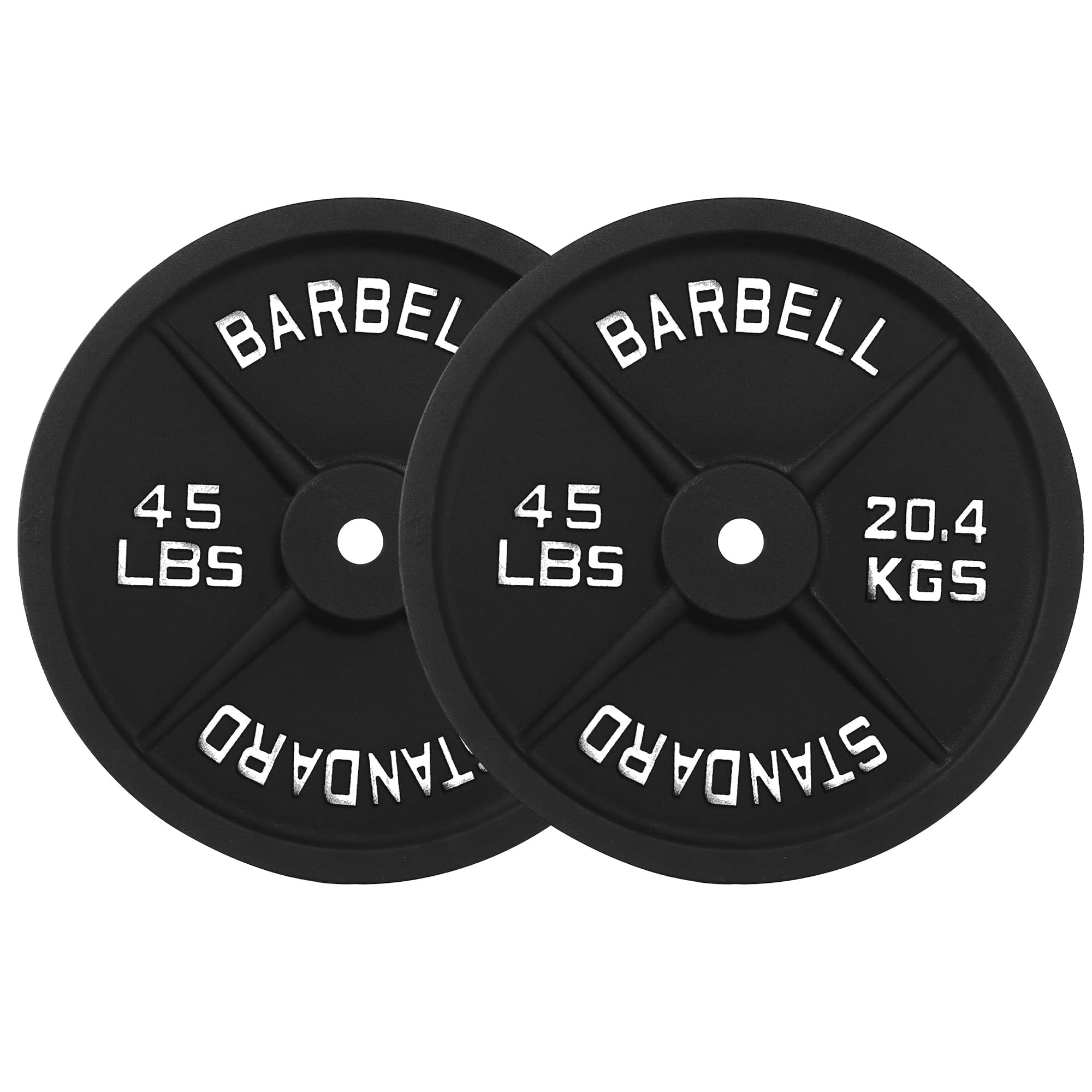 Photo 1 of ?45LB Pair?1" Cast Iron Weight Plates | (2) x 45LB Black Plates with Silver Numbers | For Standard Barbell Bars & Home Gyms