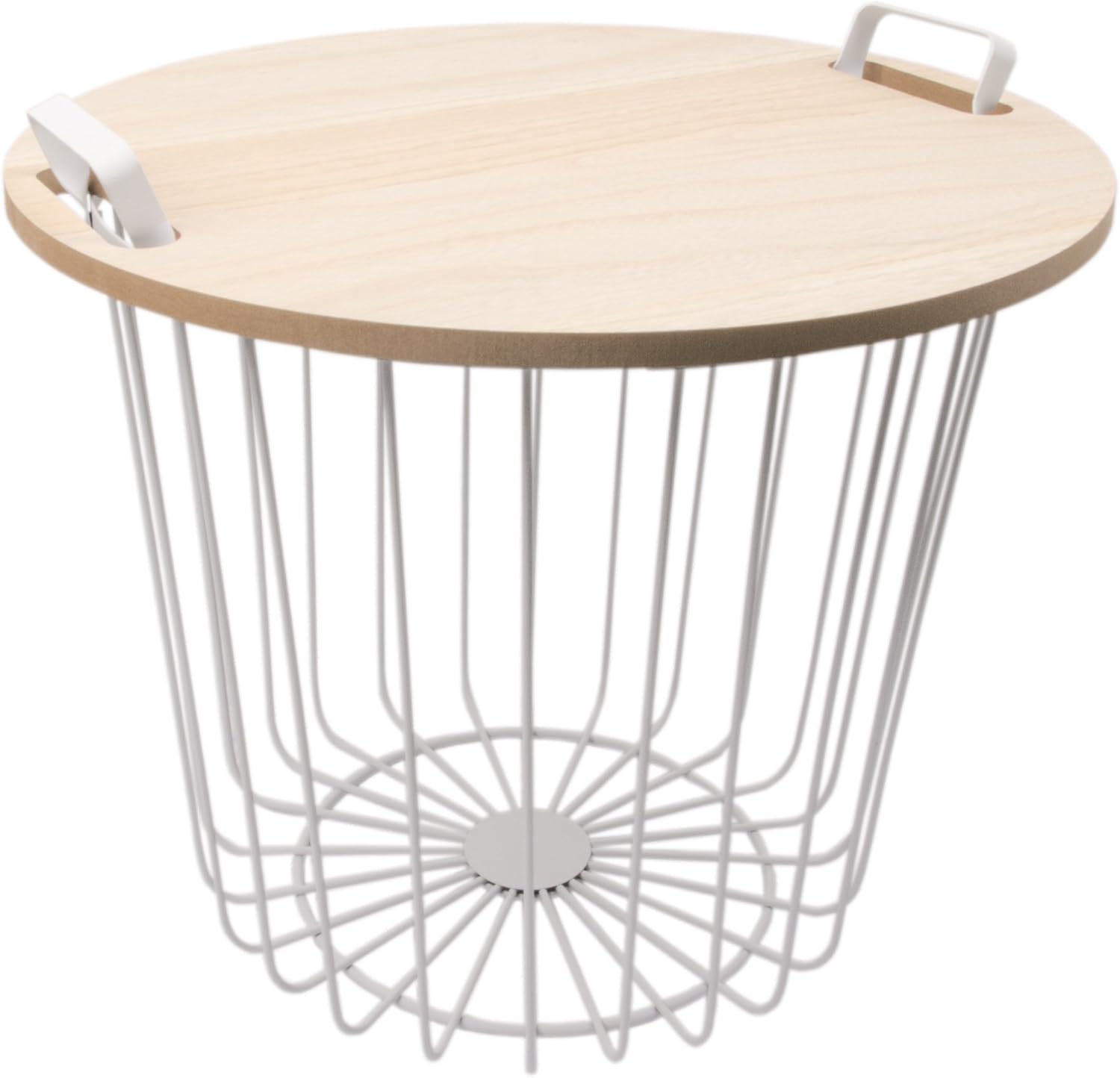 Design Side Table white metal wire basket with lid black Ø 40 cm, Metal
