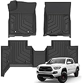 KUST Floor Mats for 2018-2023 Toyota Tacoma Double Cab (Automatic Only), All Weather TPE Rubber Floor Liners for Toyota Tacoma Accessories 2 Row High Edge
