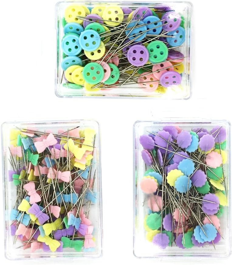 Kelier Multi Color Plum flower Head Pin Button Head Pin Tie Head Pin Straight Pins Set of 3 , A total of 300-Count