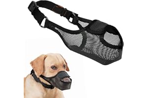 LUCKYPAW Dog Muzzle, Mesh Muzzle for Large Medium Small Dogs Allows Full Pant Drinking Mouth Cover to Prevent Biting Chewing Scavenging Adjustable Breathable (L, Black)
