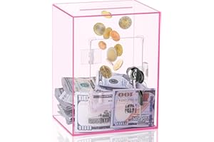 KOZSORT Clear Piggy Bank for Adults Kids, Large Acrylic Piggy Bank Money Saving Box for Cash Saving with Key, Openable Clear Acrylic Savings Jar for Real Money (Pink)