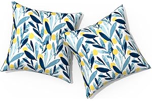 TWLEAR Outdoor Pillows for Patio Furniture 18x18 inch, Square Outdoor Throw Pillows with Inserts, Decorative Toss Pillows for Garden Couch Home Sofa Office Chair, Pack of 2, Leaves Multi