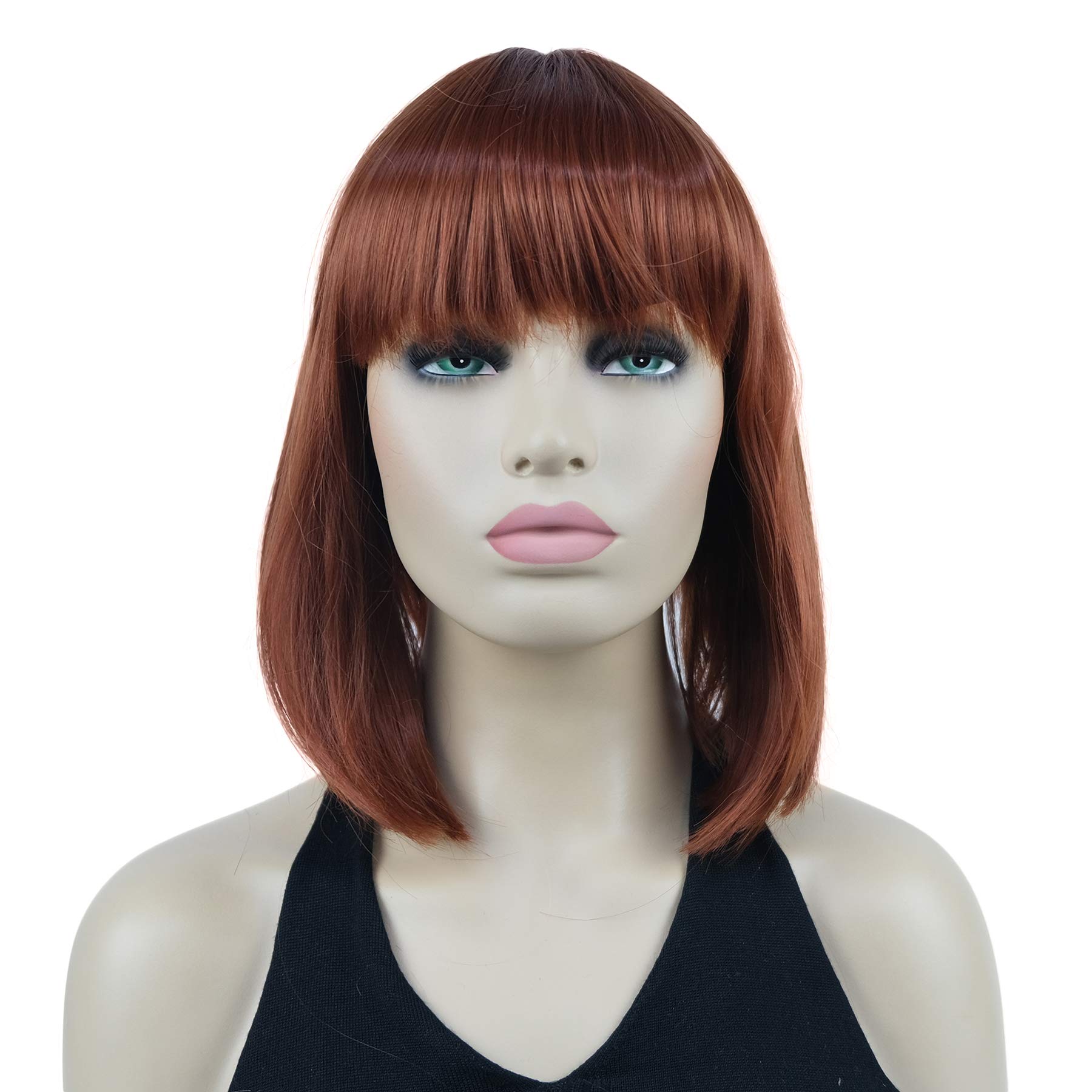 Lydell 10" Short Straight Bob Hair Wigs with Bangs Synthetic Hair Cute Wigs (130 Copper Red)