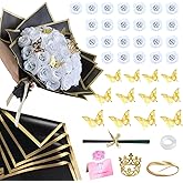 CCYXSHOW DIY Glitter Roses Bouquet White Flowers - 24 Pack Fake Shiny Bouquet with Stems Butterfly Crown Eternal Floral for Halloween Elegance Wedding Bouquets Anniversary Birthday Party Gifts