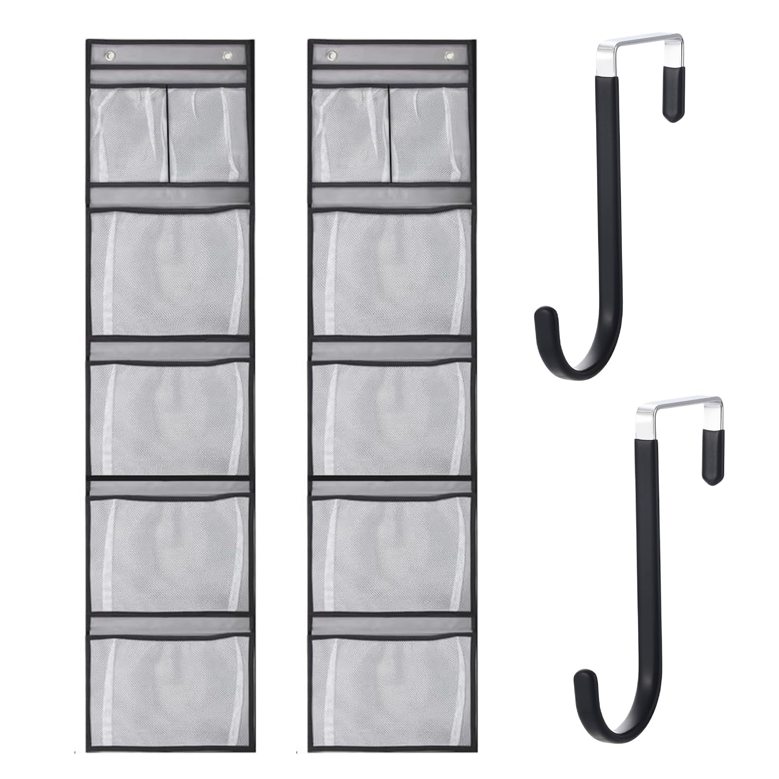 Miralith 2 Pack Hanging Storage & 2pcs Coat Hook,Over Door Storage With Hook 5 Pockets Over The Door Space Saving,Hanging Bag Made Of Non-Woven, Thickened Material,Sturdy Durable