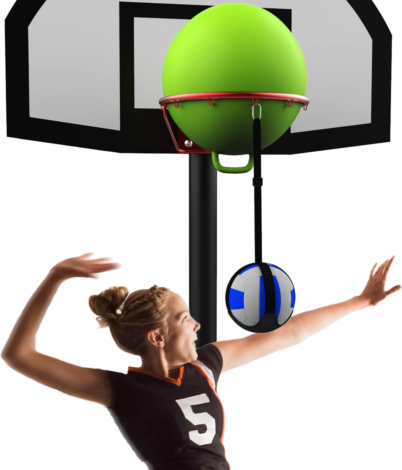 Volleyball Spike Trainer Basketball Hoop - Great Home Training Equipment for Improving Spiking, Jumping and Arm Swing Mechanics - Adjustable Length Ball Holder, Ball Rim Cover, Air Pump, Reaction Ball : Sports & Outdoors
