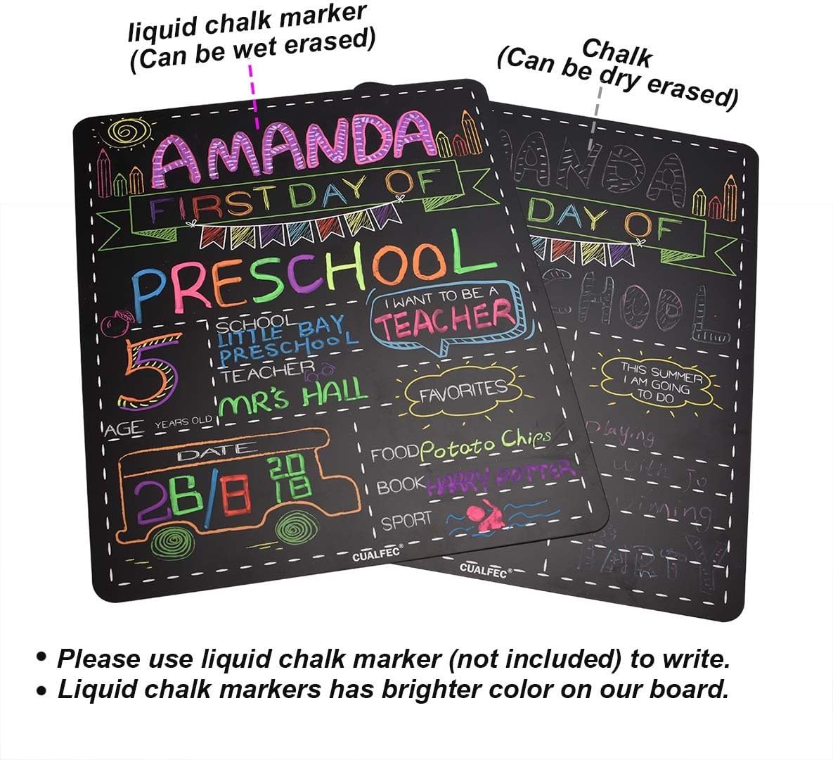 Personalized First Day and Last Day of School Sign 13" x 16" Large Chalkboard Style Photo Prop Back to School Supplies - 2 Pcs : Office Products