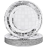 FunisFun Disco Plates 25P Disposable Disco Ball Plates for 70s Disco Party Decorations Wedding Birthday Bachelorette Party 9"