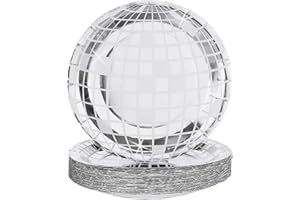 FunisFun Disco Plates 25P Disposable Disco Ball Plates for 70s Disco Party Decorations Wedding Birthday Bachelorette Party 7"