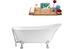Streamline | Clawfoot Soaking 67" N340CH-CH Acrylic Bathtub, White | Comes with External Drain And Chrome Overflow | Bamboo T