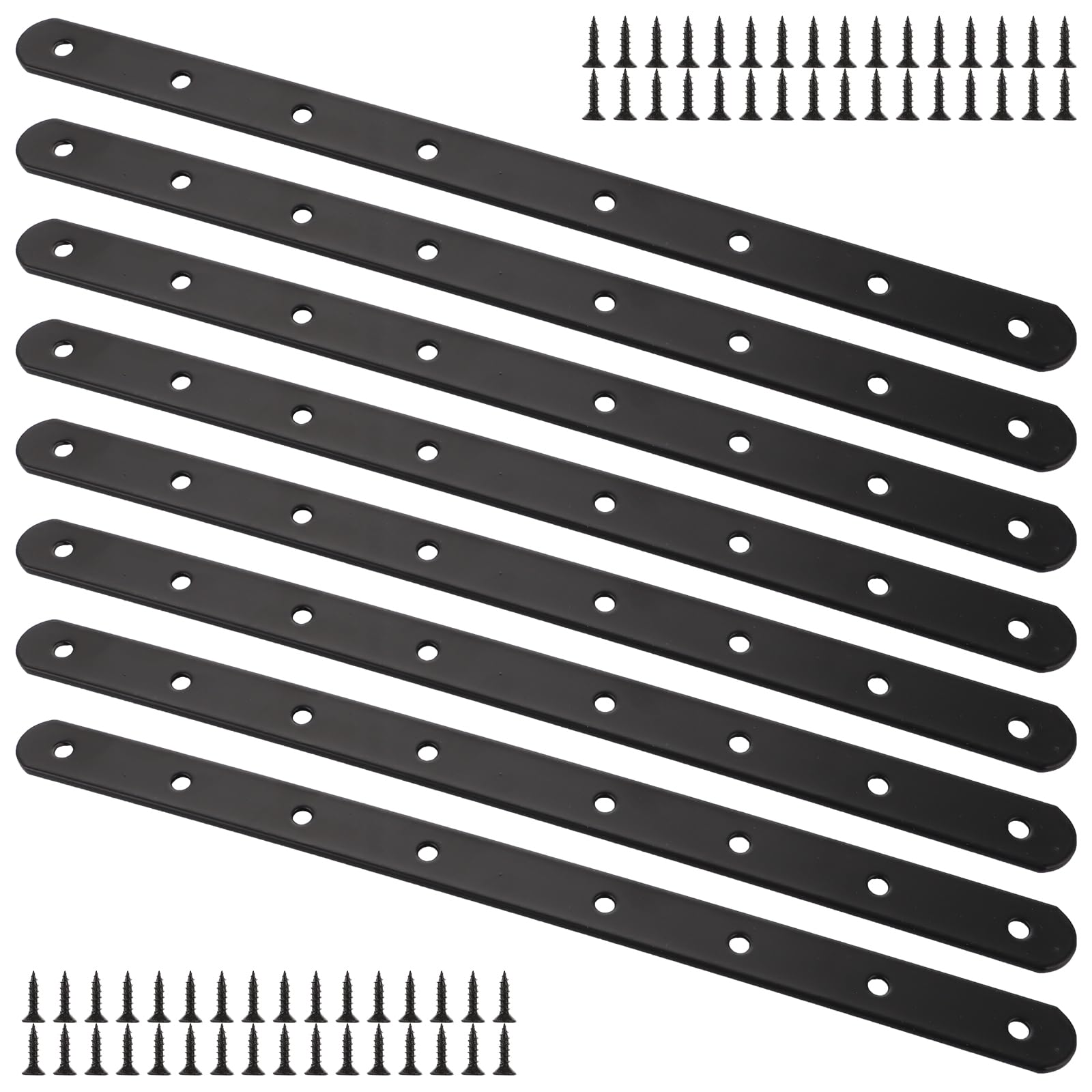 VIDETOL 8 PCS Stainless Stain Mending Plates, 293 x 19 mm Metal Brackets, Black Metal Strip with Holes and Screws for Repair, Connections, Fixings Furniture