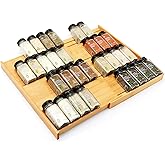 Thalomely Bamboo Spice Drawer Organizer, (Need 3.1” Deep Drawer) Expandable 4 Tier Spice Rack for Cabinet (From 12" to 23" Wide), Seasoning Storage Insert, Spice Organizer for Drawer,Jars Not Included
